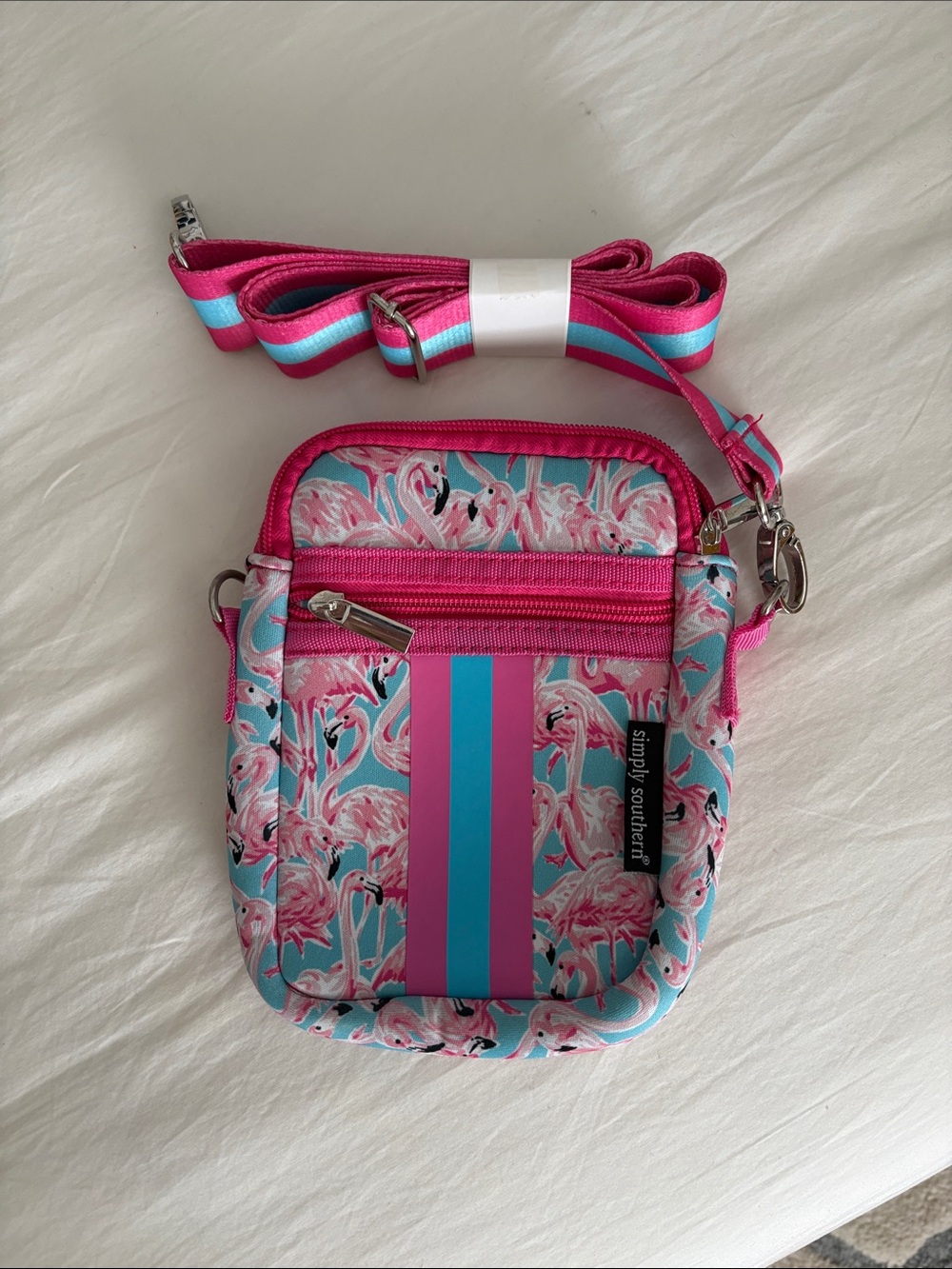 Simply Southern Pink & Aqua Flamingo Crossbody Pouch - NEW